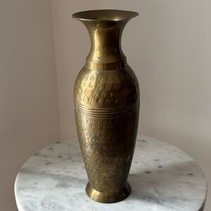 VNTG Brass Flower Vase w Hand Chased Delicate Details